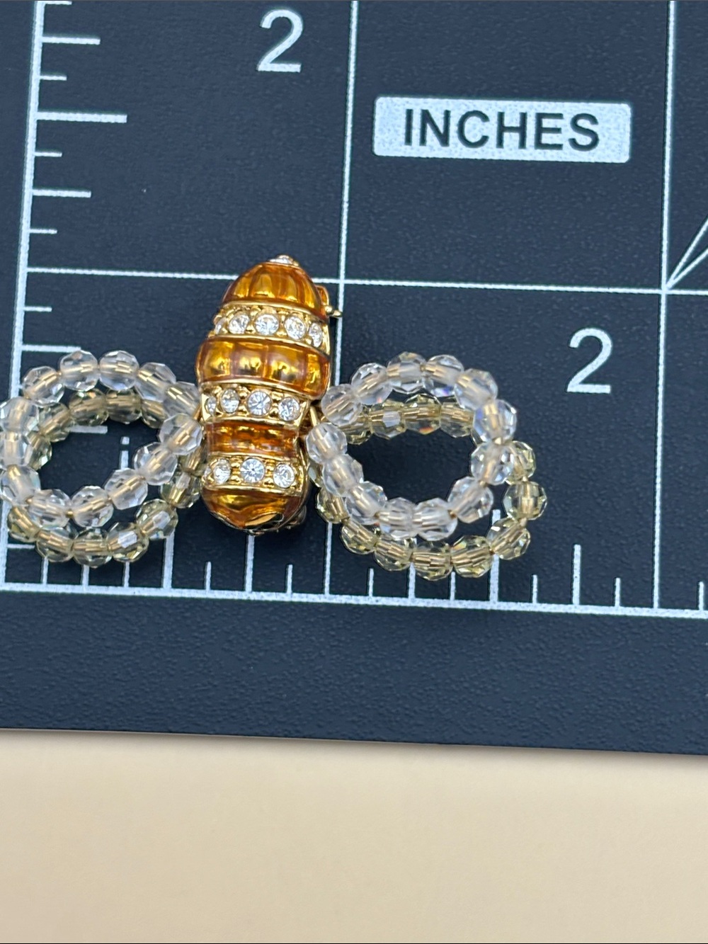 Swarovski Gold-Tone Bee Brooch with Clear‎ and Pale Champagne Beaded Wings - Picture 4 of 8